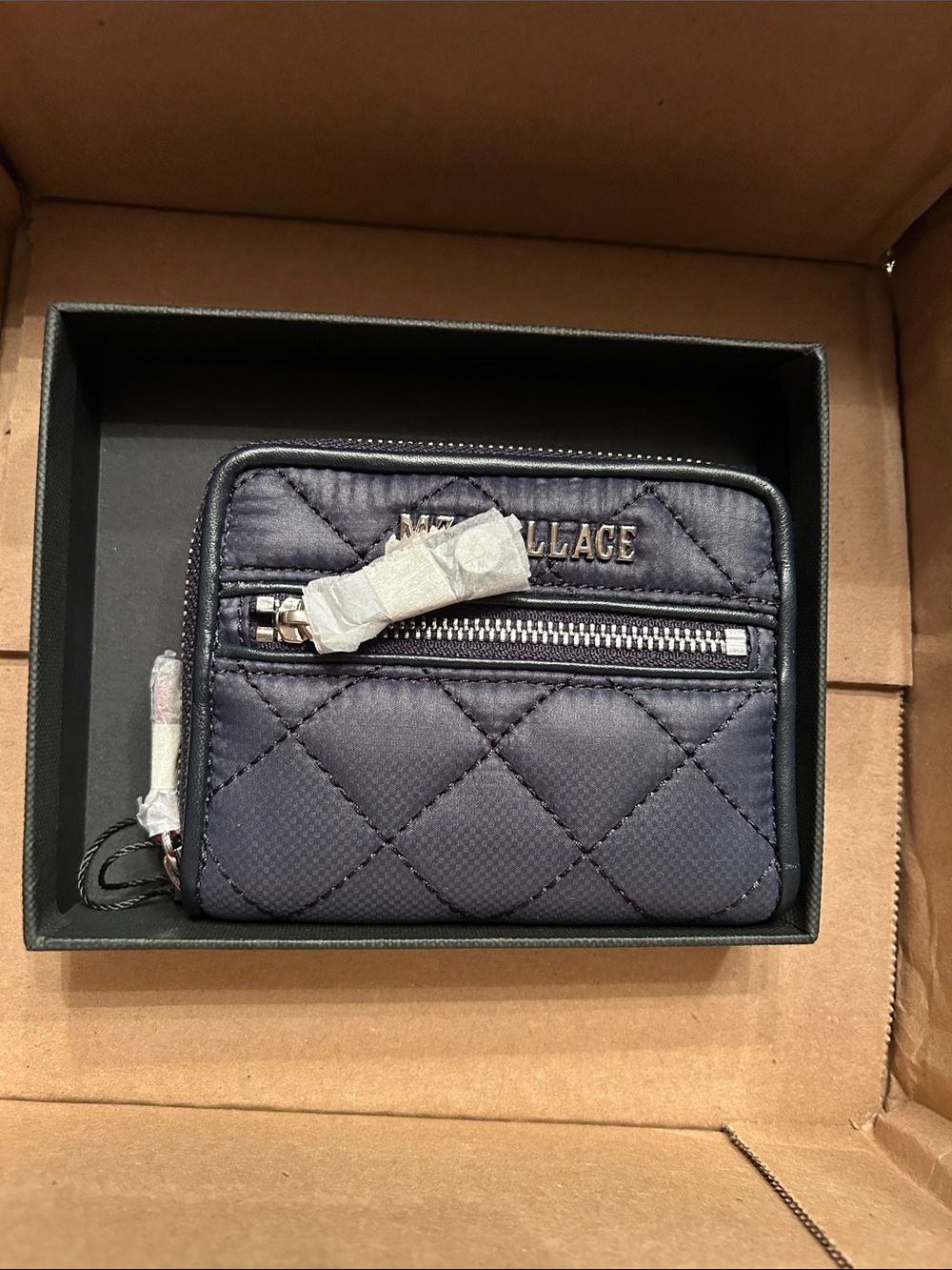 BRAND NEW!MZ Wallace Quilted Navy Card Wallet with Front Zip